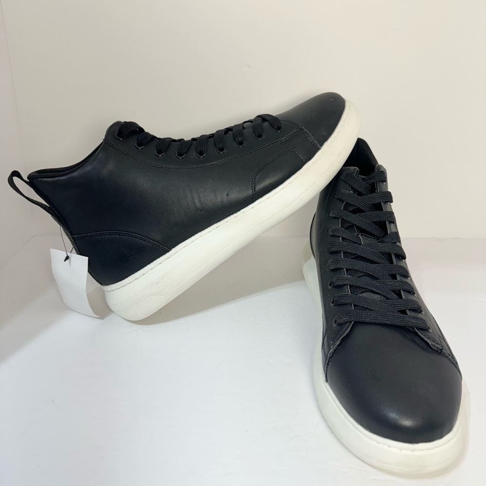 H&M Men’s Size 12 High Top Black Pleather Lace Up Sneakers Shoes